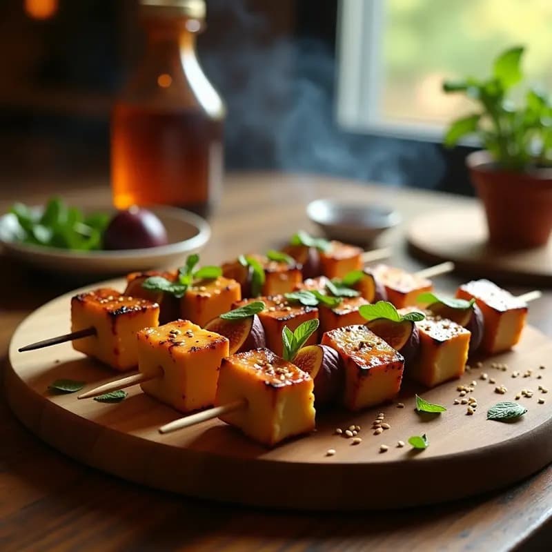 Brochetas de Tofu Marinado y Higos Frescos: Aperitivo Persa Keto en Grill