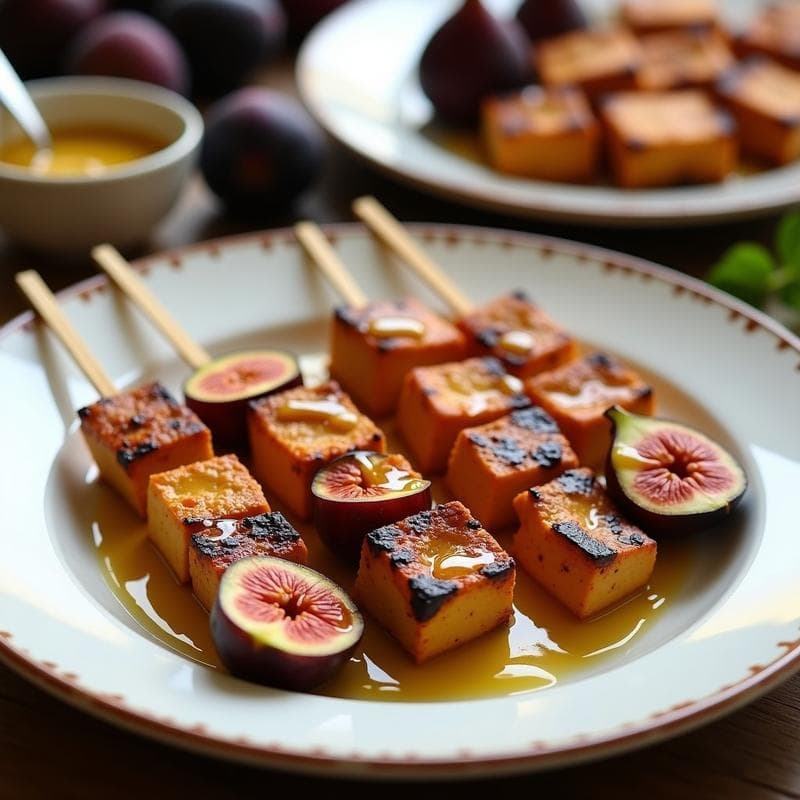 Brochetas de Tofu Marinado y Higos Frescos: Receta Vegana con Salsa de Mostaza y Miel