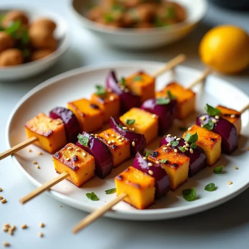 Brochetas de Tofu Marinado con Mango y Cebolla Morada: Receta Vegana en Airfryer para Tupper