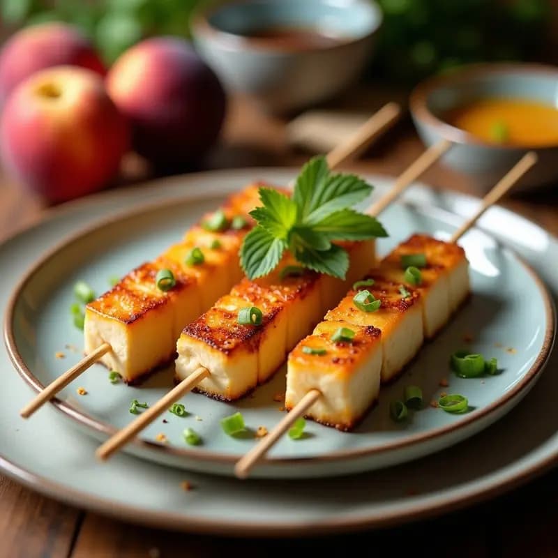 Brochetas de Tofu Marinado y Melocotón: Receta Fusion Corea-Española en Airfryer