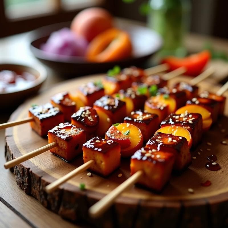 Brochetas de Tofo y Melocotón con Glaseado de Salsa Barbacoa: Receta Vegana en Airfryer