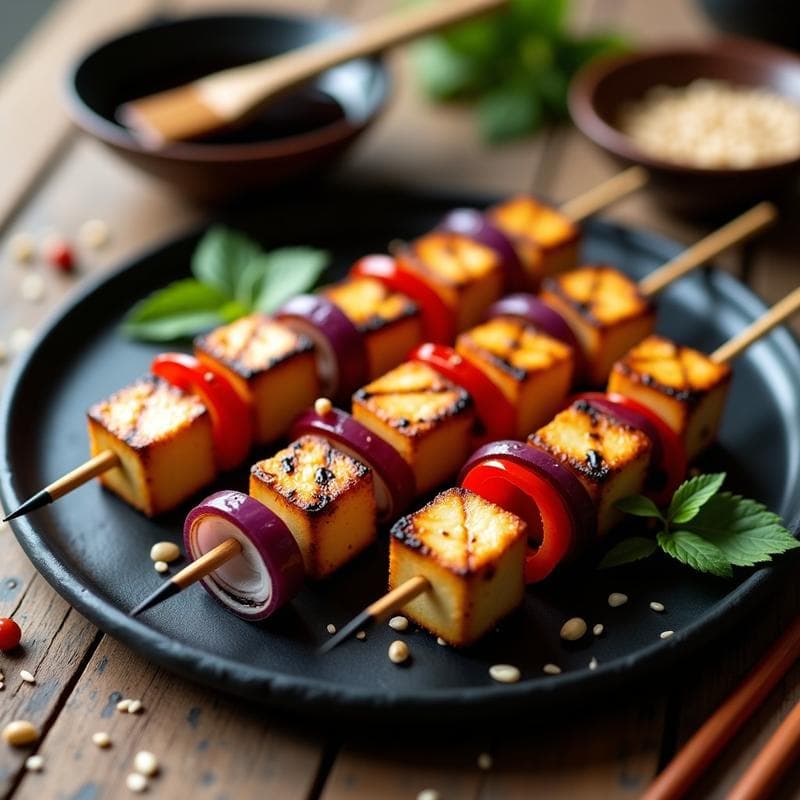 Brochetas de Tofu Marinado y Miso Negro: Receta en Grill con Toque Japonés