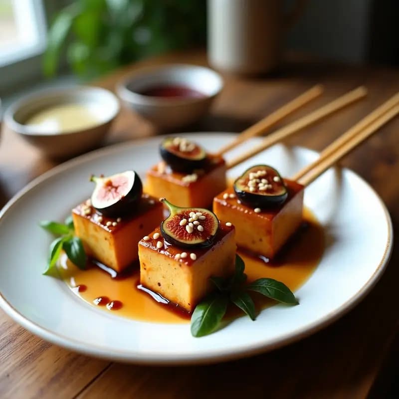 Brochetas de Tofu Marinado en Miso y Higos Caramelizados: Entrante Japonés Vegano en Thermomix