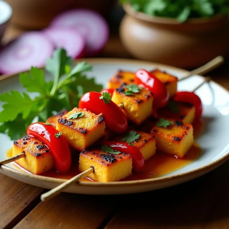 Brochetas de Tofu Marinado y Pimientos Antilla: Receta Caribeña en Parrilla