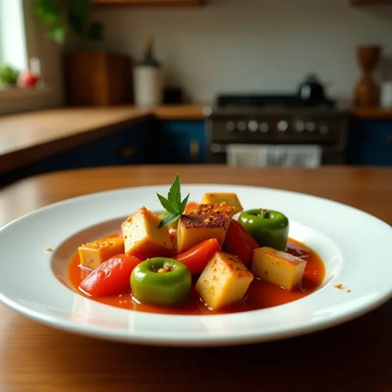 Brochetas de Tofu Marinado y Pimientos con Salsa de Cacahuete: Receta Indonesia Vegana