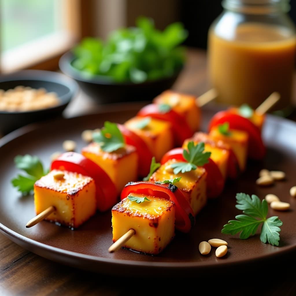 Brochetas de Tofu Marinado con Piña y Pimiento Rojo: Receta Tailandesas en Airfryer