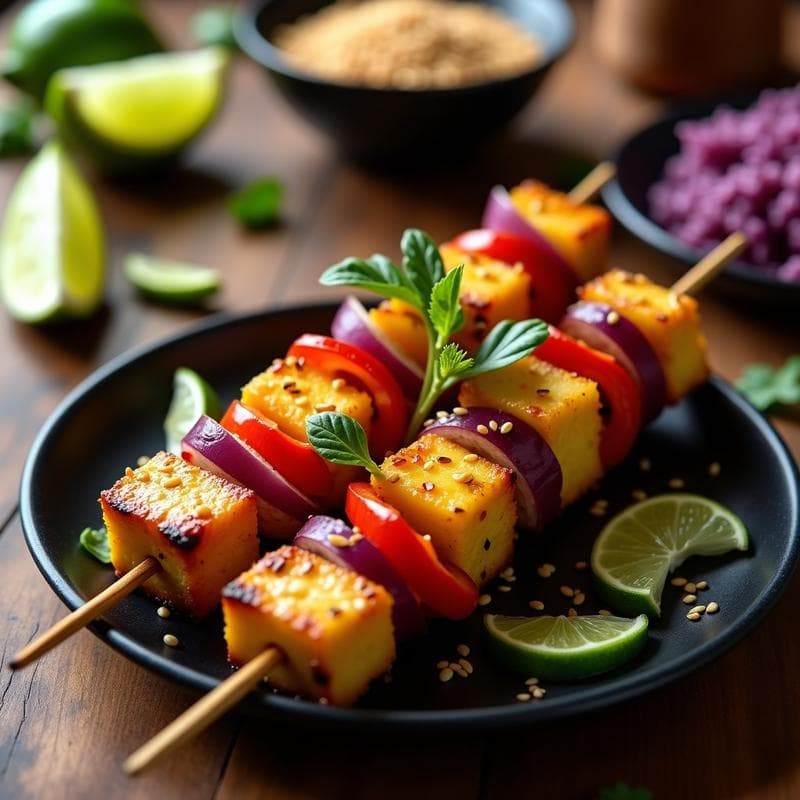 Brochetas de Tofu y Piña Marinada: Receta Vegana con Sabor Peruano en 25 Minutos