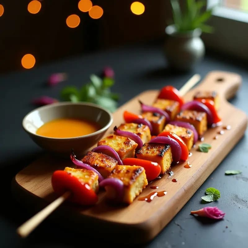 Brochetas de Tofu Marinado en Salsa Ponzu: Entrante Japonés Crujiente en Grill