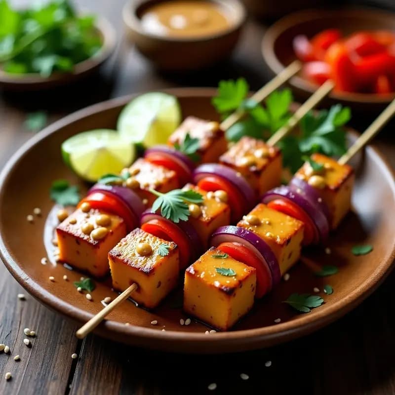 Brochetas de Tofu Marinado con Salsa Satay: Receta Indonesa Vegana a la Parrilla