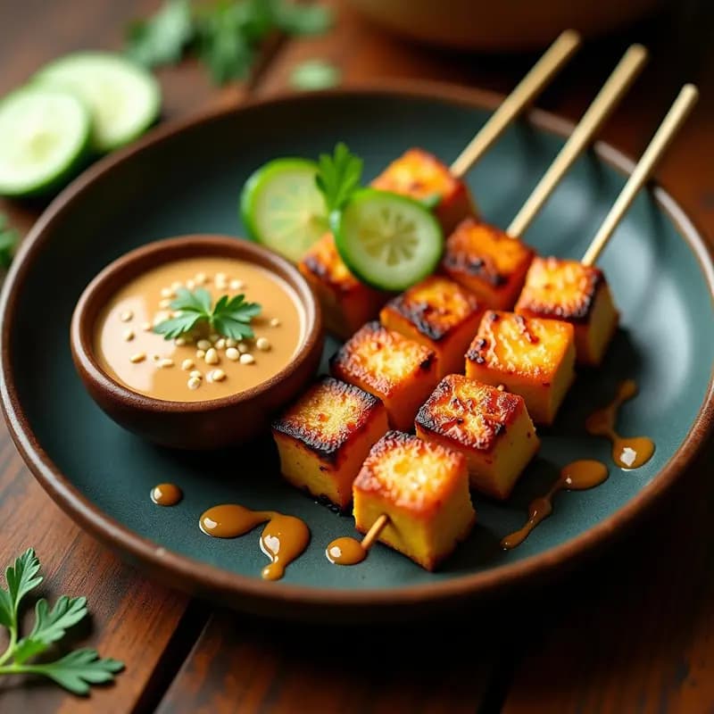 Brochetas de Tofu Marinado en Satay con Salsa de Maní: Receta Indonesia Keto
