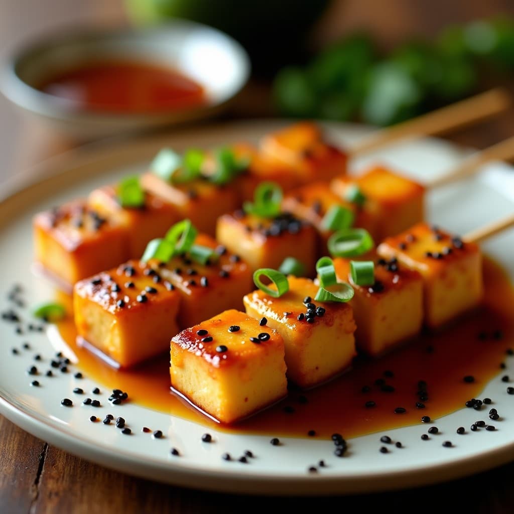 Brochetas de Tofo Silken y Durian con Salsa Teriyaki: Receta Asiática Vegana en 20 Minutos