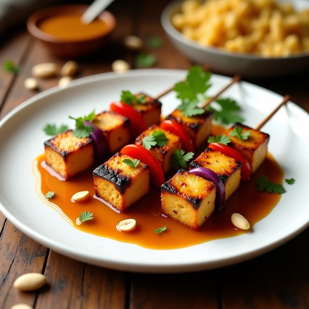 Brochetas de Tofu Ahumado con Salsa de Tamarindo y Cacahuete: Receta India en Airfryer