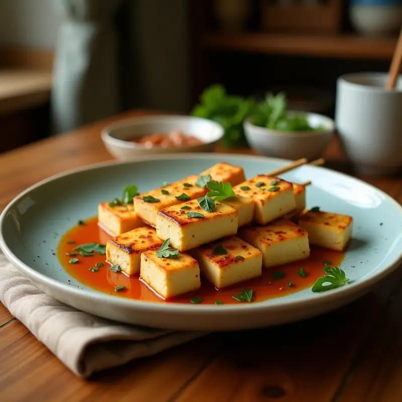 Brochetas de Tofu Marinado en Salsa de Tamarindo y Coco: Receta Sri Lankesa en Grill