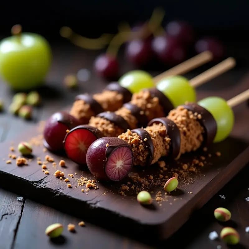 Brochetas de Uvas Congeladas Cubiertas de Chocolate Negro y Especias: Snack Gourmet Helado