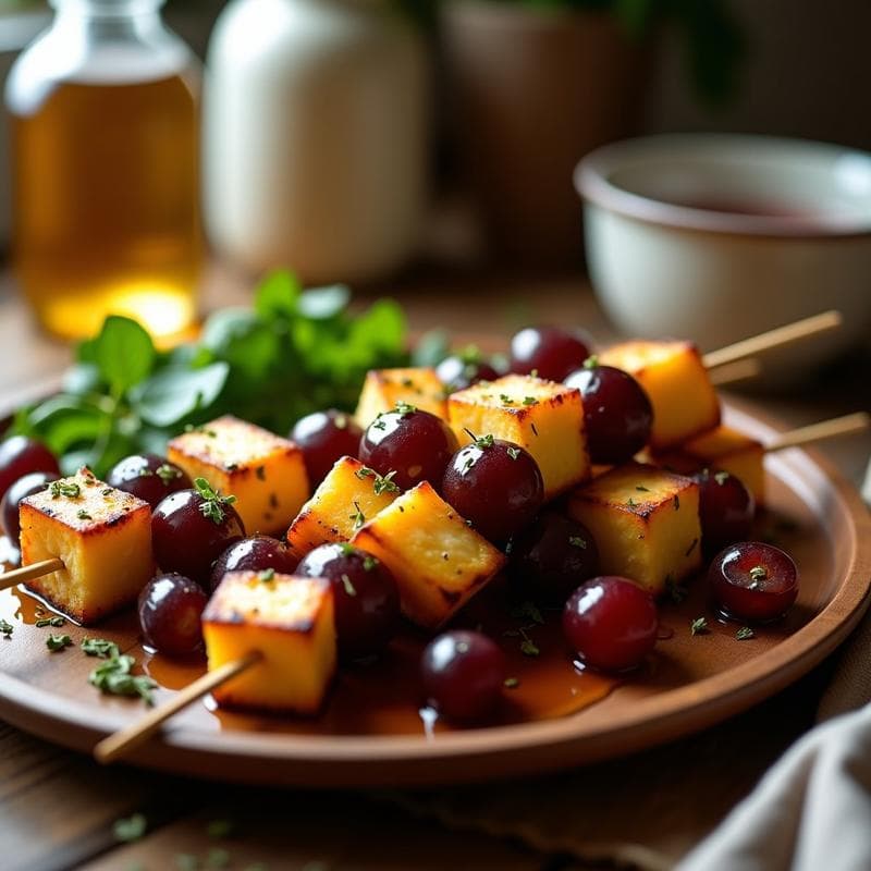 Brochetas de Uvas y Queso Halloumi con Miel: Receta Griega en Airfryer Sin Aceite