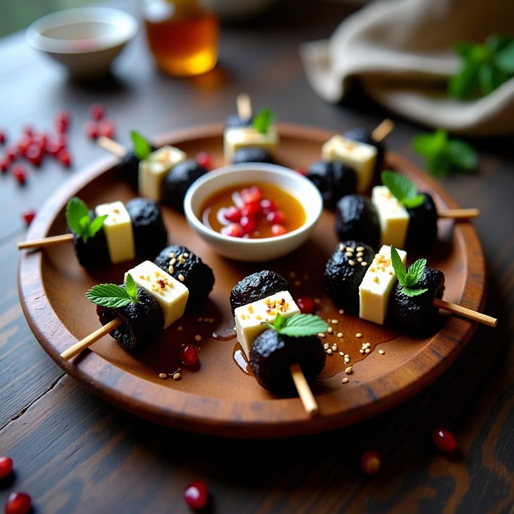 Brochetas de Uvas Pasas y Queso Feta con Salsa de Granada: Receta Griega Dulce-Salada