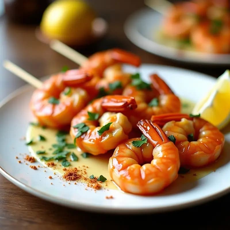 Brochetitas de Langostinos al Ajillo con Limón y Perejil: Tapa Española en Airfryer