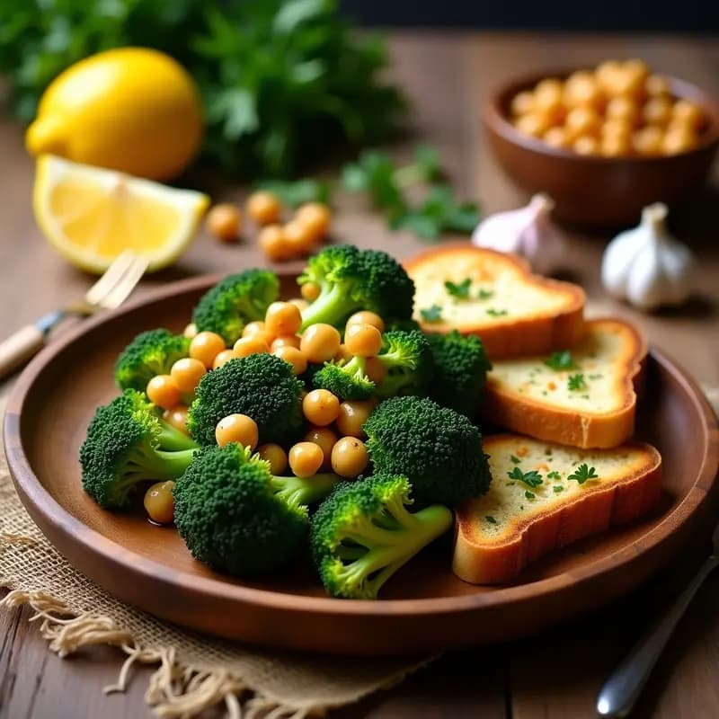 Brócoli al Ajillo con Garbanzos y Pan Tostado: Tapa Española Vegana y Crunchy