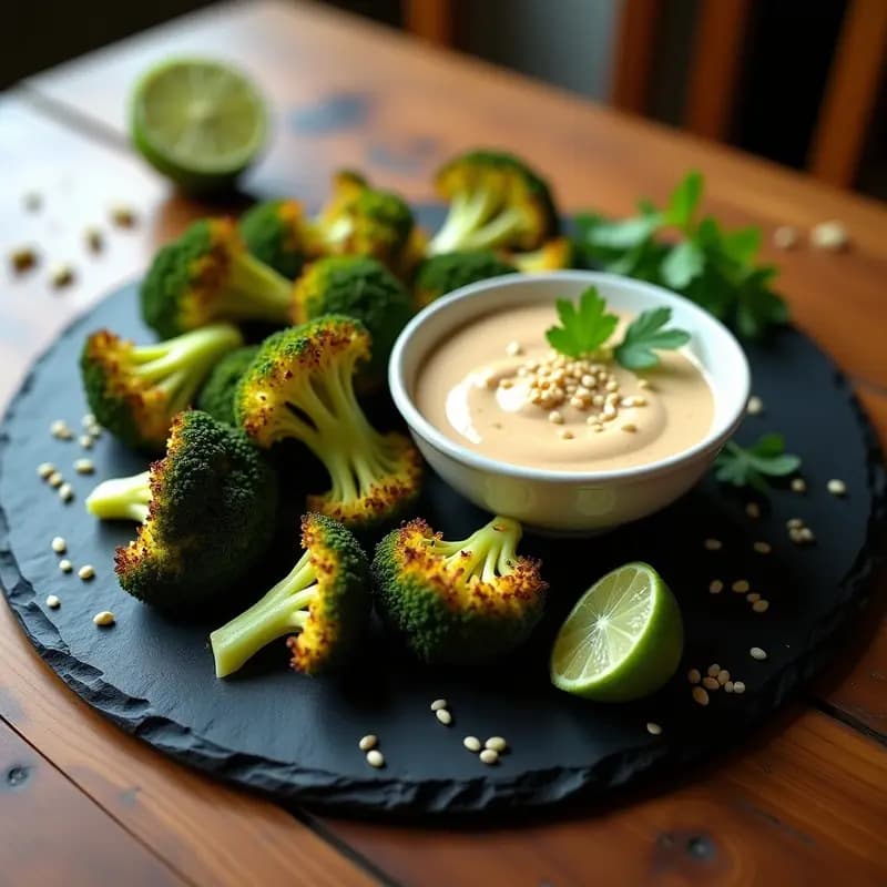 Brotas de Brócoli con Salsa de Tahini y Lima: Aperitivo Crujiente y Vegano al Horno