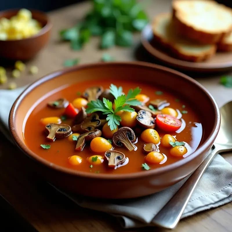 Brodet de Pescado Sin Pescado: Estofado Rumano de Hongos y Tomates
