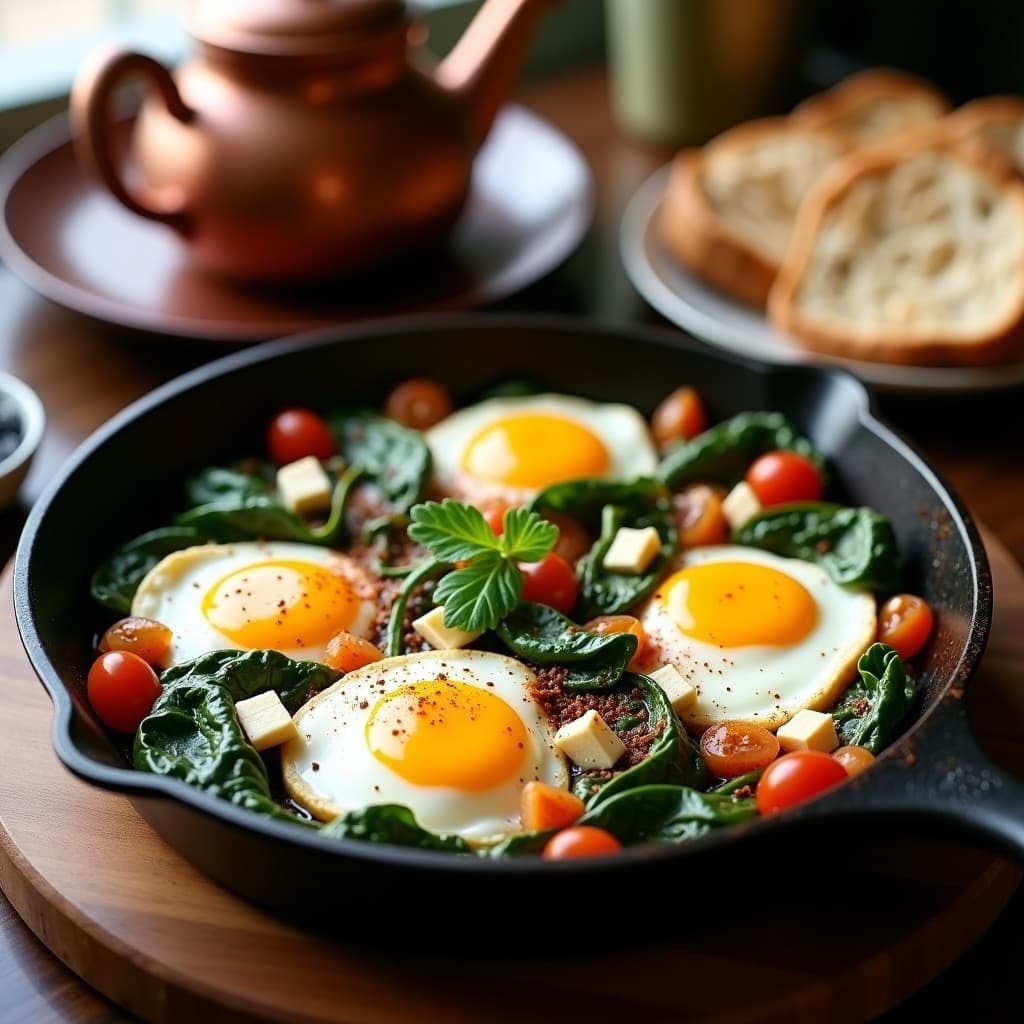 Broken Eggs con Espinacas y Queso de Cabra: Desayuno Turco en 10 Minutos