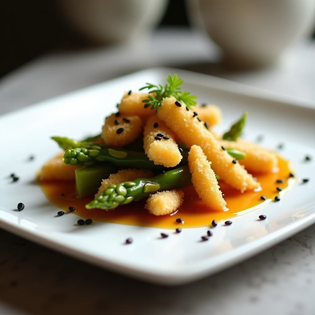 Brokes de Espárragos Trigueros con Vinagreta de Vinagre de Arroz y Jengibre: Aperitivo Japonés en 15 Minutos