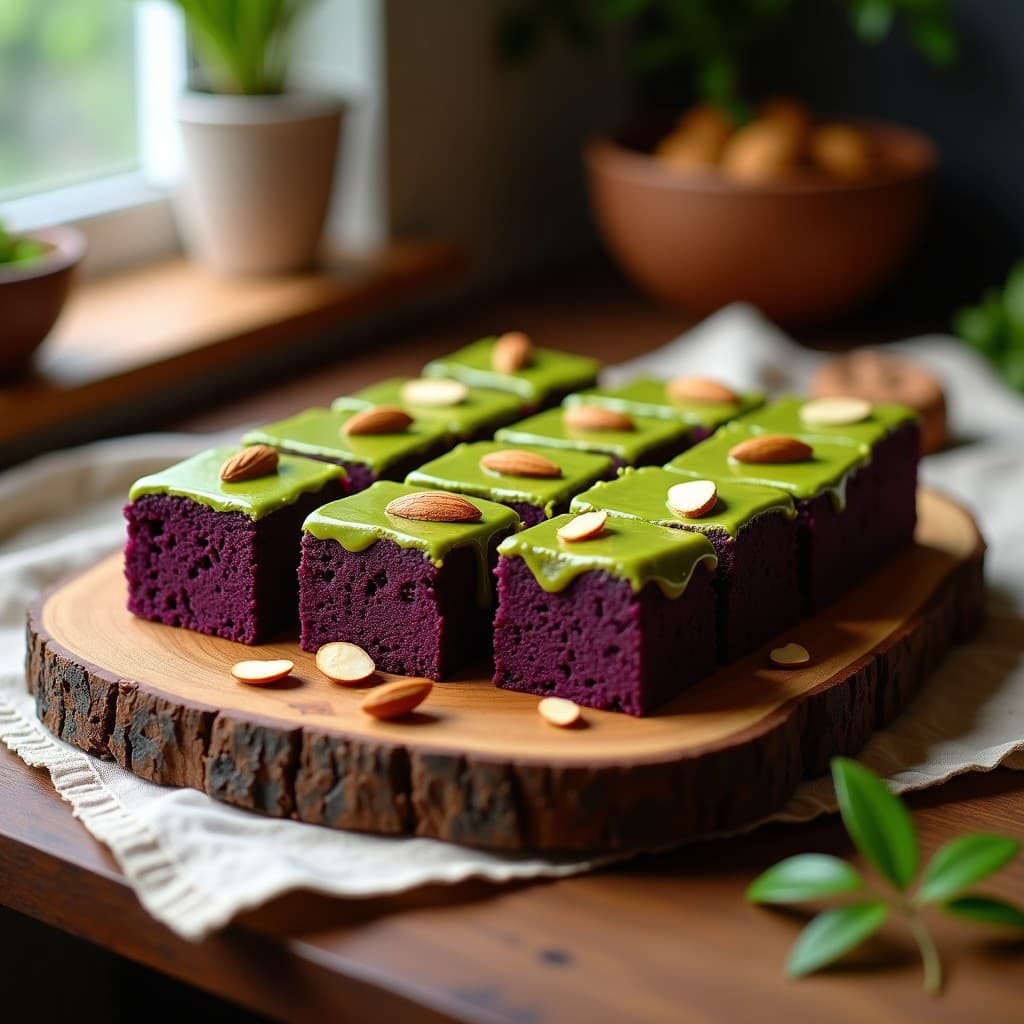 Brownie de Batata Morada y Almendras con Glaseado de Matcha: Postre Keto y Sin Azúcar