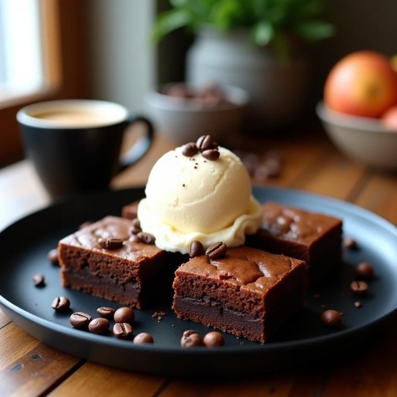 Brownie de Garbanzo y Café con Helado de Vainilla: Postre Vegano Alto en Proteína