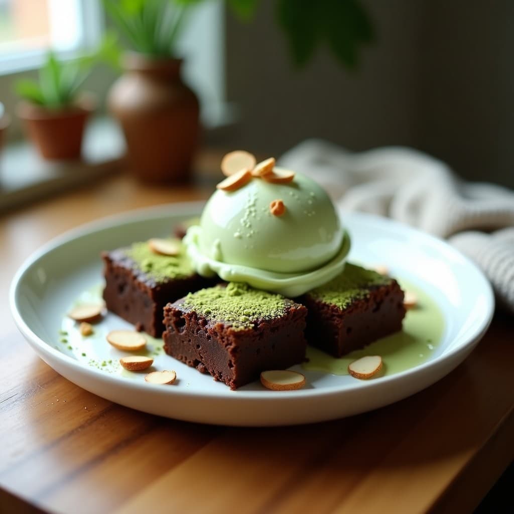 Brownie de Garbanzo y Matcha con Helado de Aquafaba: Postre Vegano Keto Sin Horno