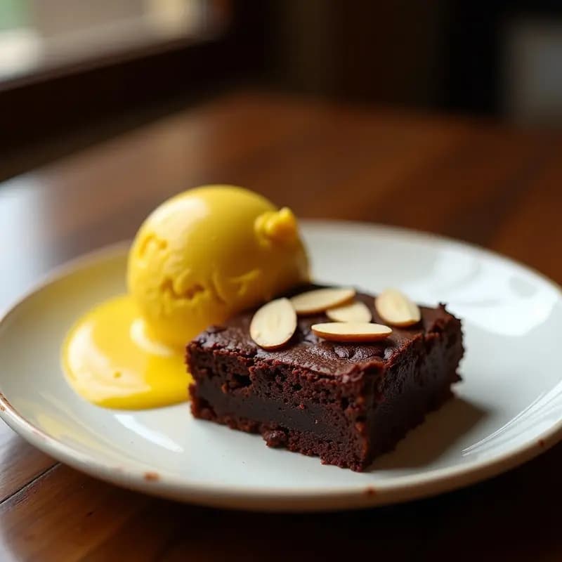 Brownie de Fécula de Mandioca y Cacao con Helado de Cúrcuma: Postre Brasilero Sin Gluten
