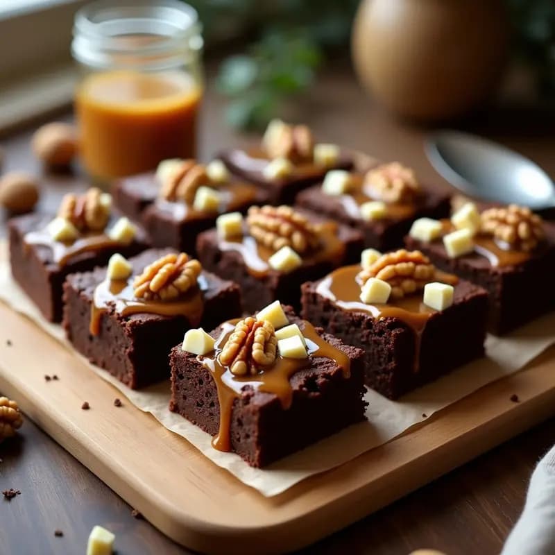 Brownies con Trozos de Chocolate Blanco, Nueces y Caramelo Salado: Postre Decadente en 30 Minutos