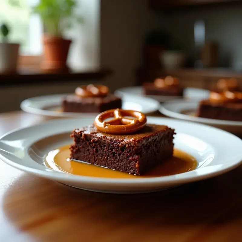 Brownies de chocolate con trozos de pretzels salados y caramelo: Dulce y salado en armonía perfecta