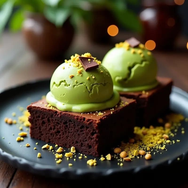 Brownies de Garbanzo y Chocolate Negro con Helado de Matcha: Postre Keto Sin Remordimientos