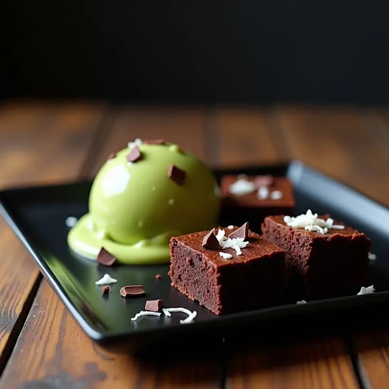 Brownies de Garbanzos y Chocolate con Helado de Aguacate