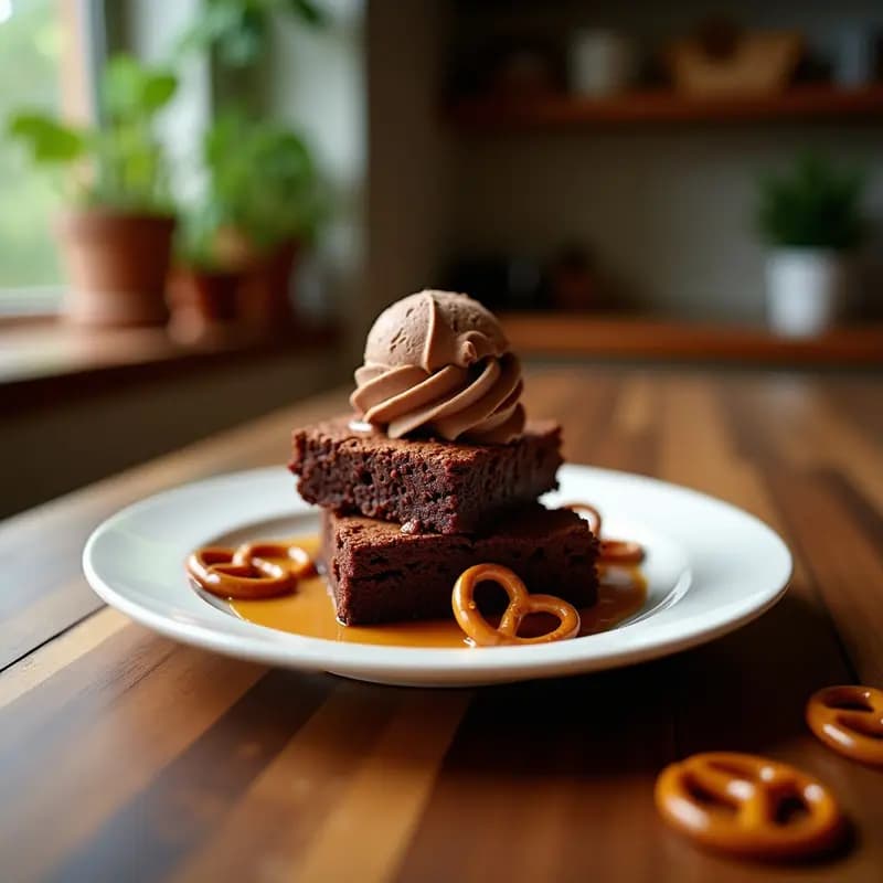 Brownies con Helado de Chocolate, Caramelo Salado y Pretzels: Postre para los que Aman lo Dulce y Salado