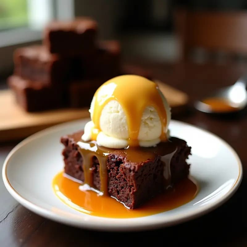 Brownies con Helado de Vainilla y Salsa de Caramelo: Postre Decadente en 10 Minutos