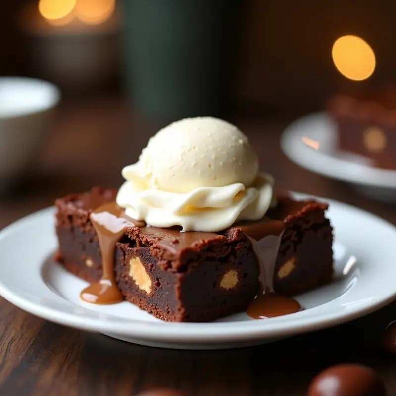 Brownies de Nutella con Trozos de Snickers y Helado de Vainilla: Postre que Combina lo Mejor de lo Dulce