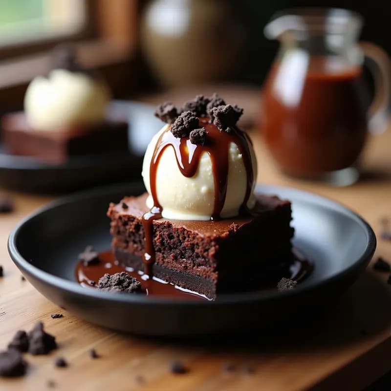 Brownies de Oreos con Helado de Queso Crema y Sirope de Chocolate Caliente: El Postre que Derrite