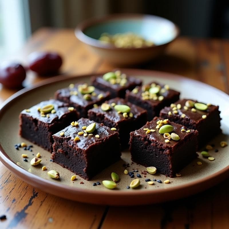 Brownies de sésamo negro y dátiles: Postre árabe vegano y sin harina