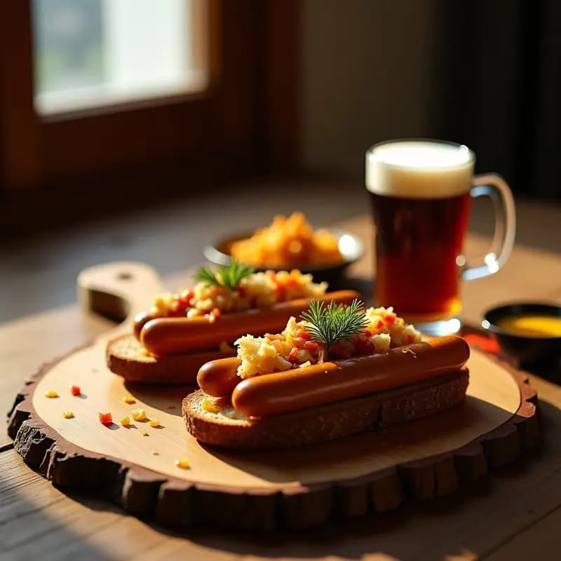 Brotzeit de Salchichas Alemanas con Chucrut y Mostaza de Miel: Receta para Compartir