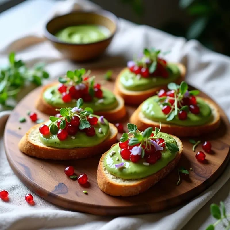 Bruschetta de Aguacate y Granos de Granada: Entrante Italiano Sin Gluten