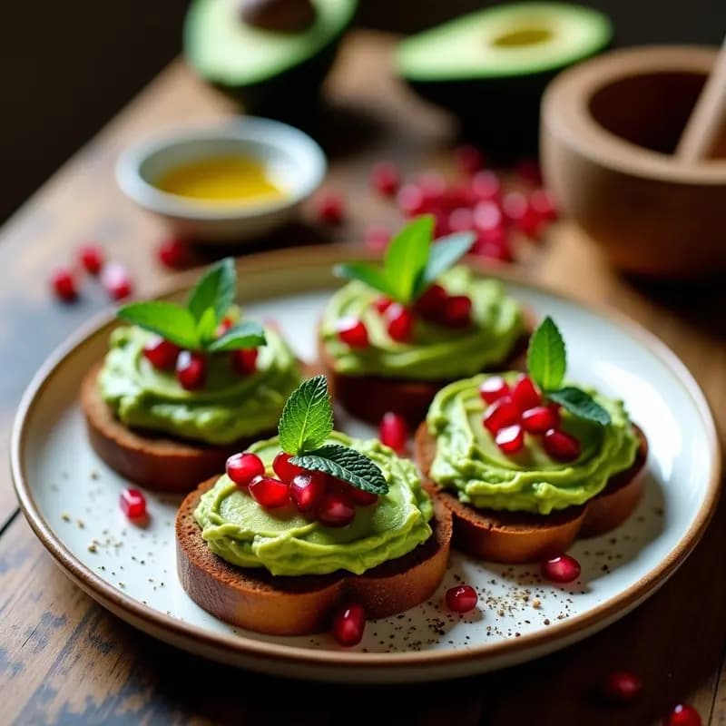 Bruschetta de Aguacate y Granados: Receta Iraní Vegana con Pan de Centeno