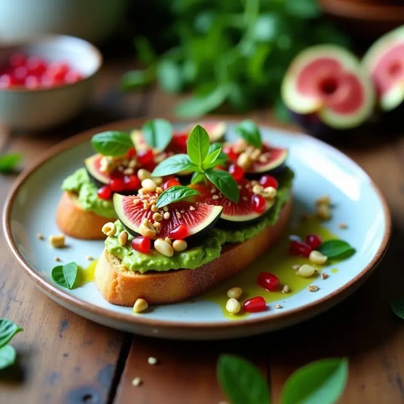 Bruschetta de Aguacate y Higos con Vinagreta de Albahaca: Entrante Italiano Vegano y Sin Pan