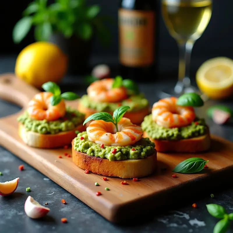 Bruschetta de Aguacate y Langostinos al Ajo: Aperitivo Italiano Keto y Alto en Proteínas