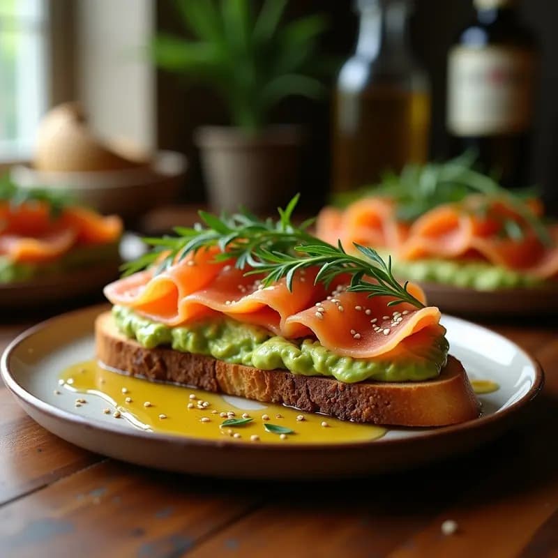 Bruschetta de Aguacate y Salmón Ahumado con Eneldo: Aperitivo Italiano Elegante y Alto en Omega-3