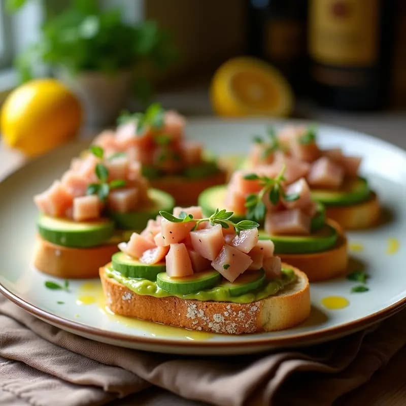 Bruschetta de Aguacate y Ventresca con Vinagreta de Limón: Aperitivo Mediterráneo Gourmet