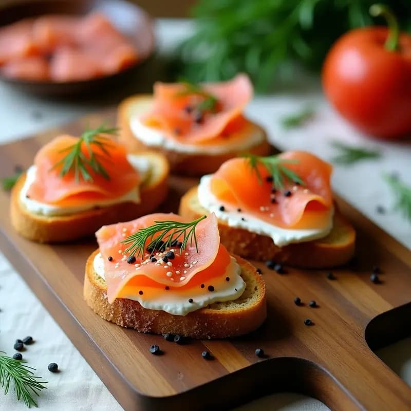 Bruschetta de Pan de Centeno con Salmón Ahumado y Queso Philadelphia: Entrante Escandinavo en 10 Minutos