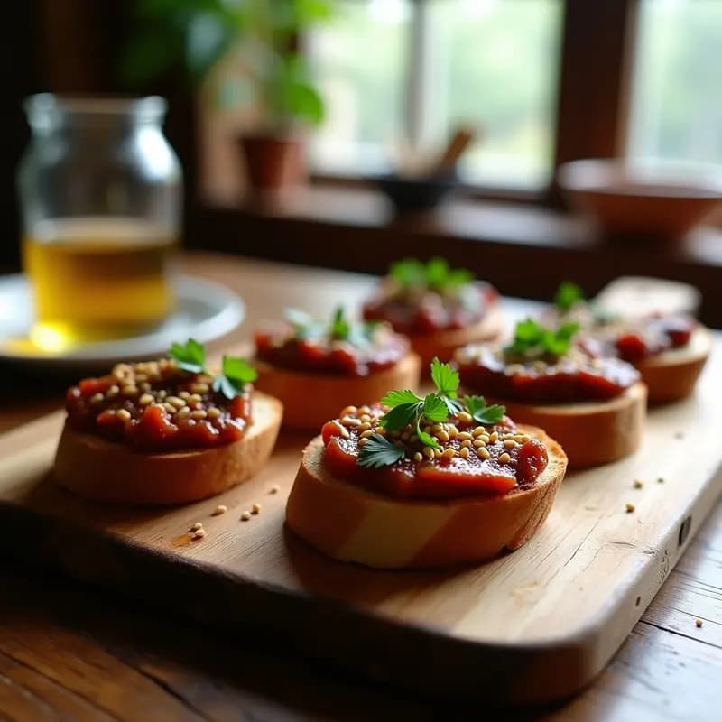 Bruschettas de Pan de Centeno con Zacuscă Rumana: Aperitivo Vegano con Berenjena Asada