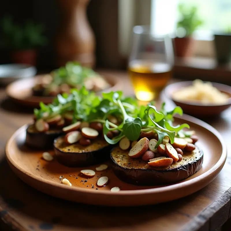 Bruschetta de Champiñones Portobello y Rúcula: Receta Italiana Sin Pan con Base de Berenjena