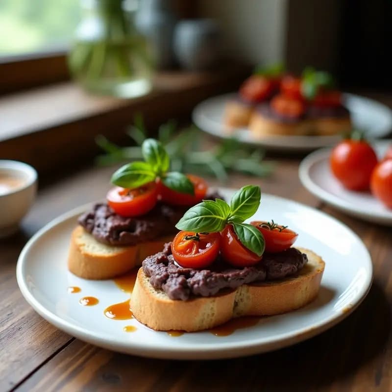 Bruschetta de Higado de Berenjena y Tomates Confitados: Aperitivo Italiano Sin Gluten